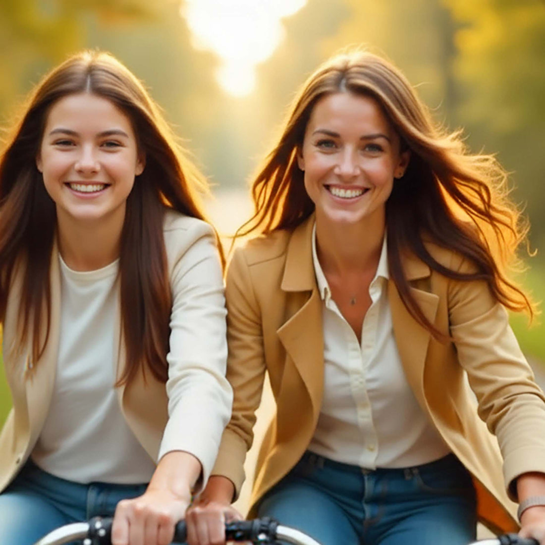 mother daughter biking