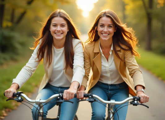 Mother and daughter on a bike trip