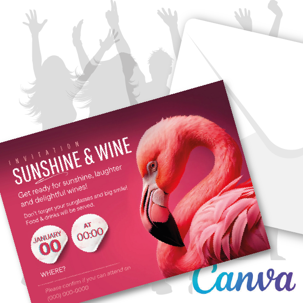 Invitation (CANVA) - DIY - Flamingo - Bahamas Design